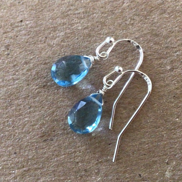 New handcrafted Sundance charm blue topaz Briolette silver 925 earrings - Picture 2 of 6